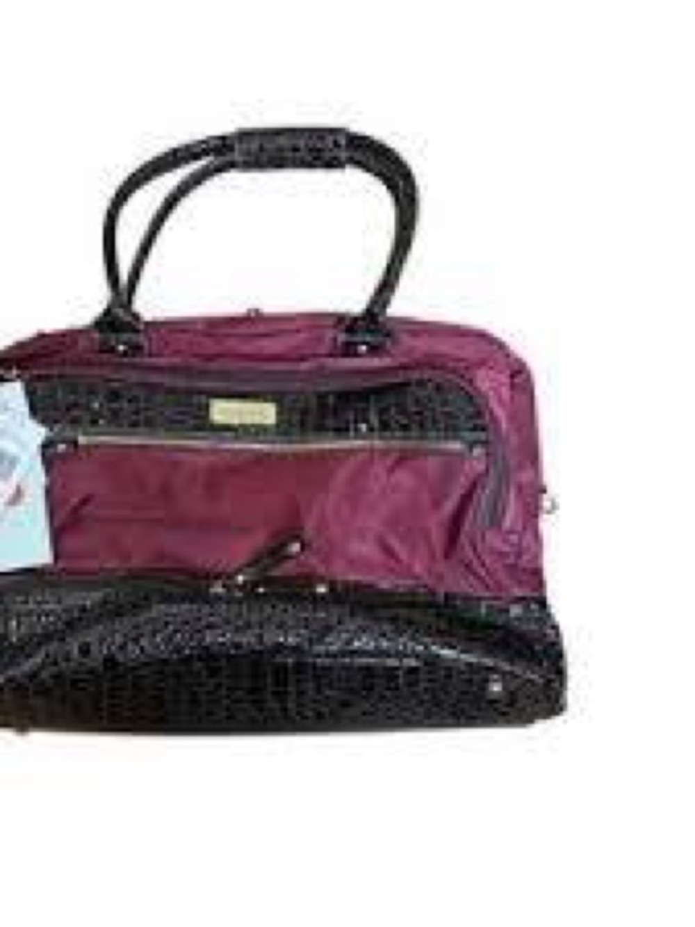 Samantha Brown Burgundy Croc Trim Drop Bottom Weekender Travel Bag NWT